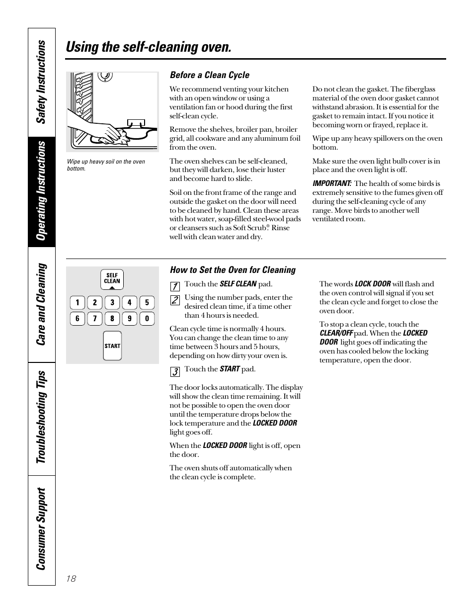 Self-cleaning, Self-cleaning , 19, Using the self-cleaning oven | GE 164D4290P024 User Manual | Page 18 / 32