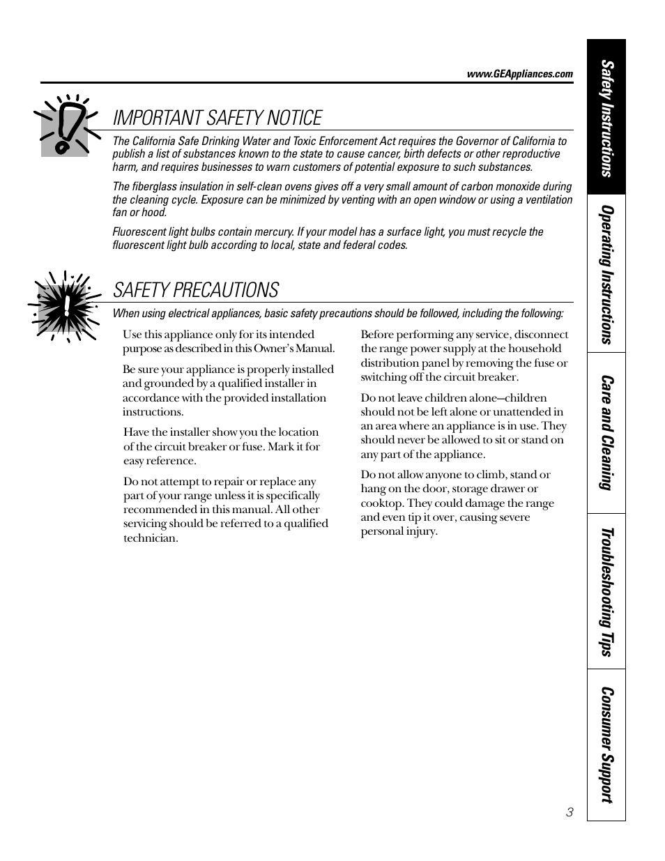 Safety precautions, Safety precautions , 4, Important safety notice | GE 164D4290P024 User Manual | Page 3 / 32