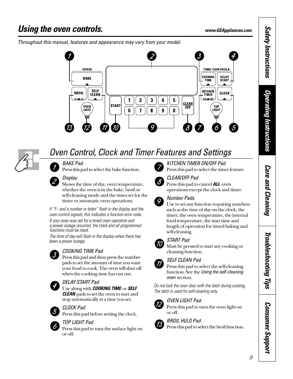 Oven, Oven –19, Using the oven controls | GE 164D4290P024 User Manual | Page 9 / 32