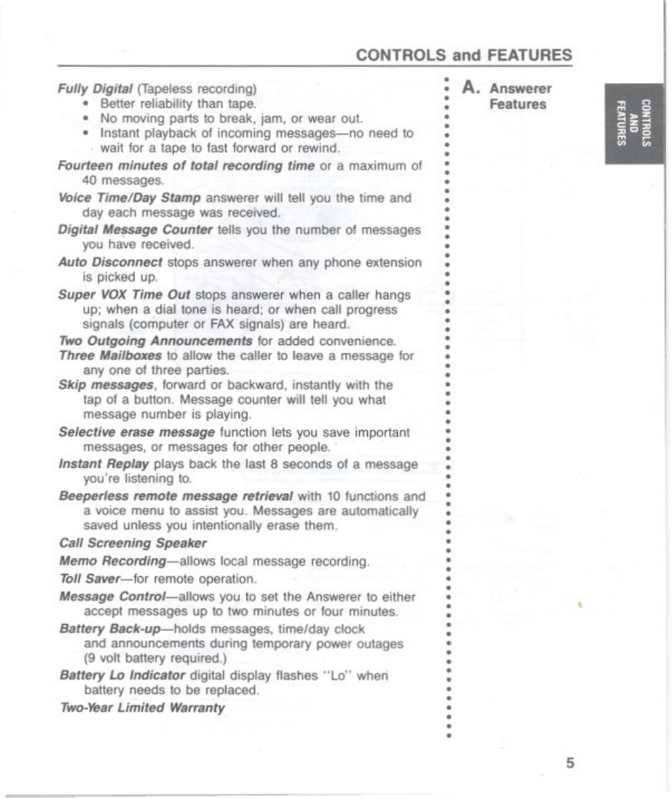 Controls and features | GE 2-9876 User Manual | Page 5 / 34