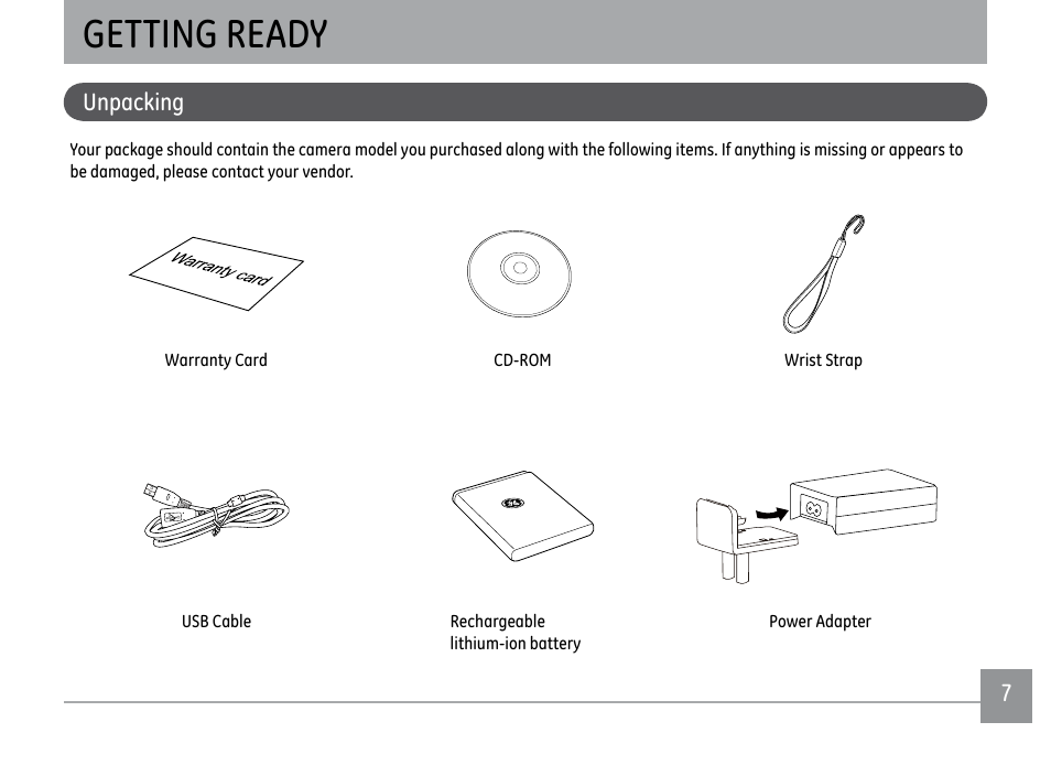 Getting ready | GE DIGITAL CAMERA J1470S User Manual | Page 10 / 85