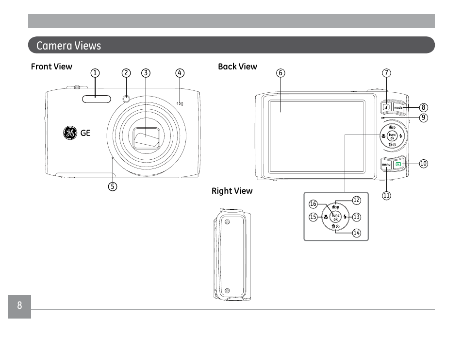 Camera views | GE DIGITAL CAMERA J1470S User Manual | Page 11 / 85