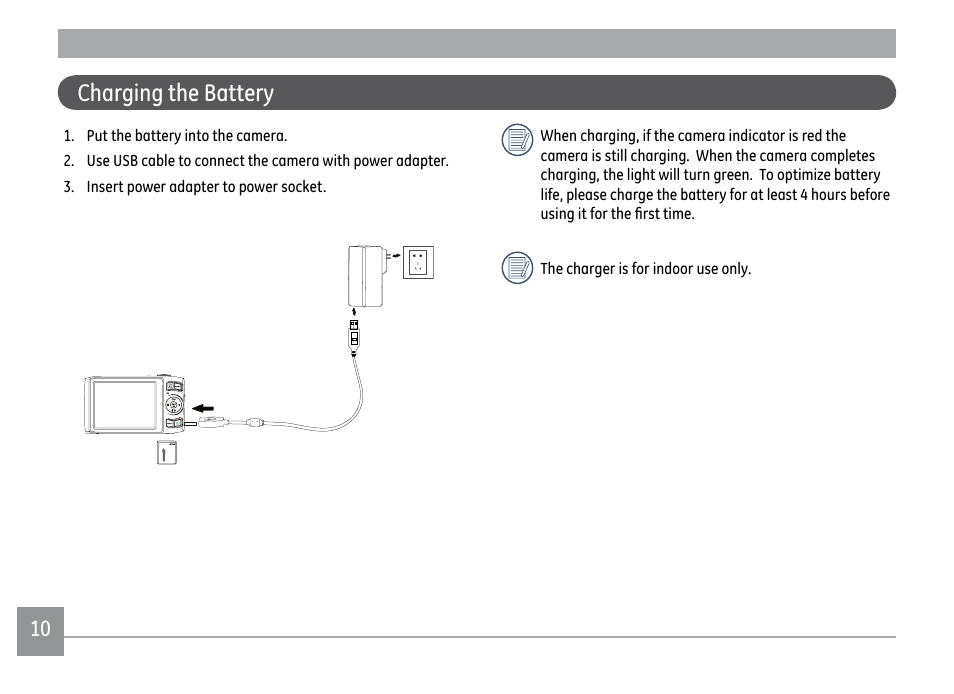 Charging the battery | GE DIGITAL CAMERA J1470S User Manual | Page 13 / 85