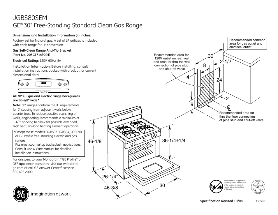 GE Profile JGBS80SEM User Manual | 2 pages