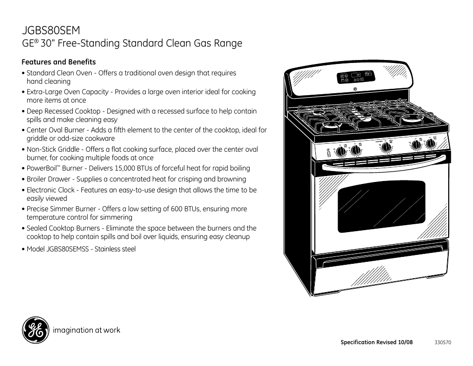 Jgbs80sem, 30" free-standing standard clean gas range | GE Profile JGBS80SEM User Manual | Page 2 / 2