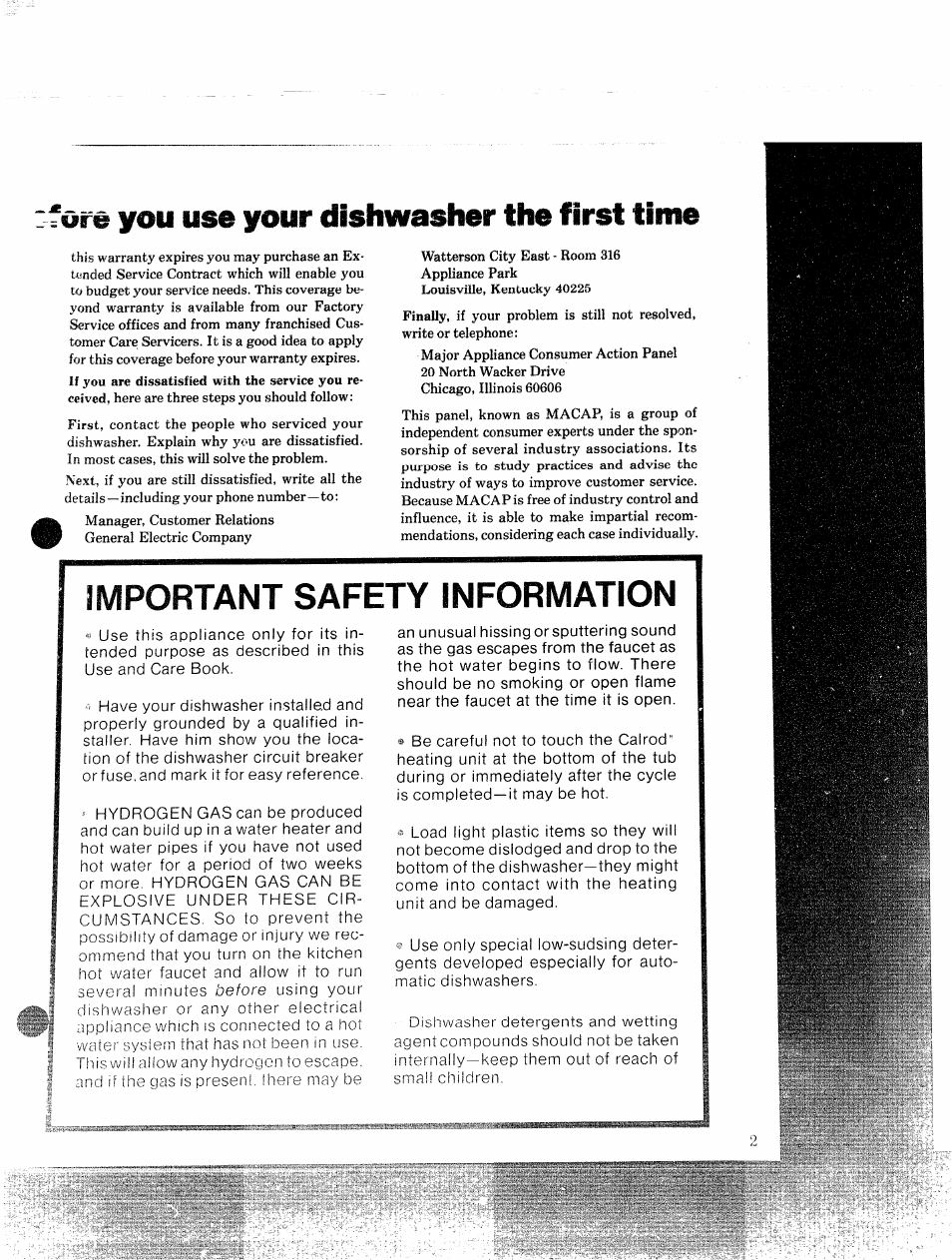 You use your dishwasher the first time, Important safety information | GE 49-5215 User Manual | Page 3 / 14