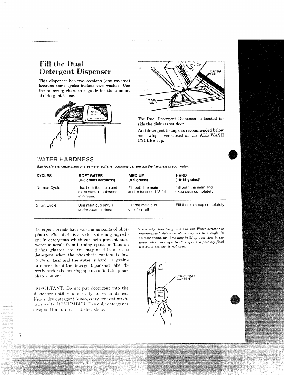 Fill the dual detergent dispenser, Water hardness | GE 49-5215 User Manual | Page 7 / 14