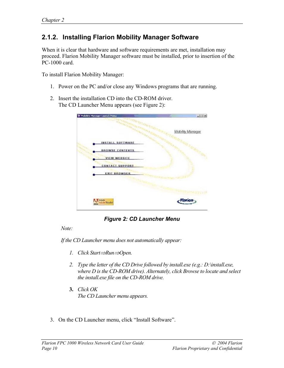 Installing flarion mobility manager software | GE FPC 1000 User Manual | Page 10 / 39