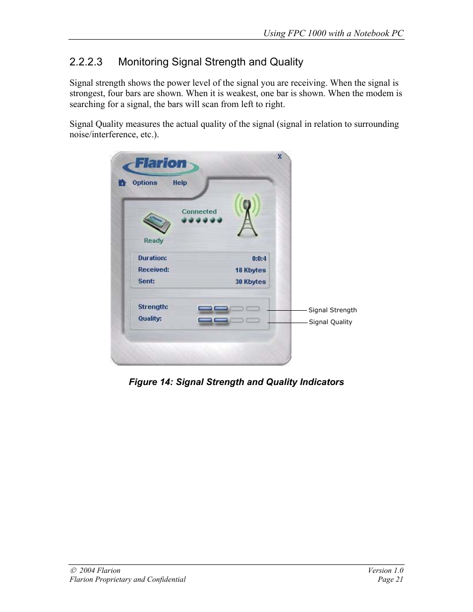 Monitoring signal strength and quality, 3 monitoring signal strength and quality | GE FPC 1000 User Manual | Page 21 / 39