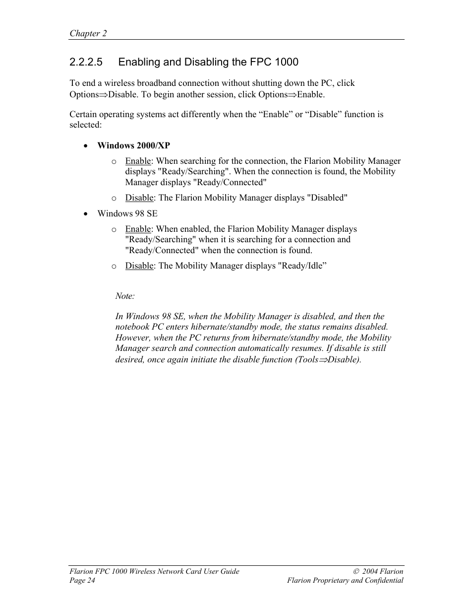 Enabling and disabling the fpc 1000 | GE FPC 1000 User Manual | Page 24 / 39