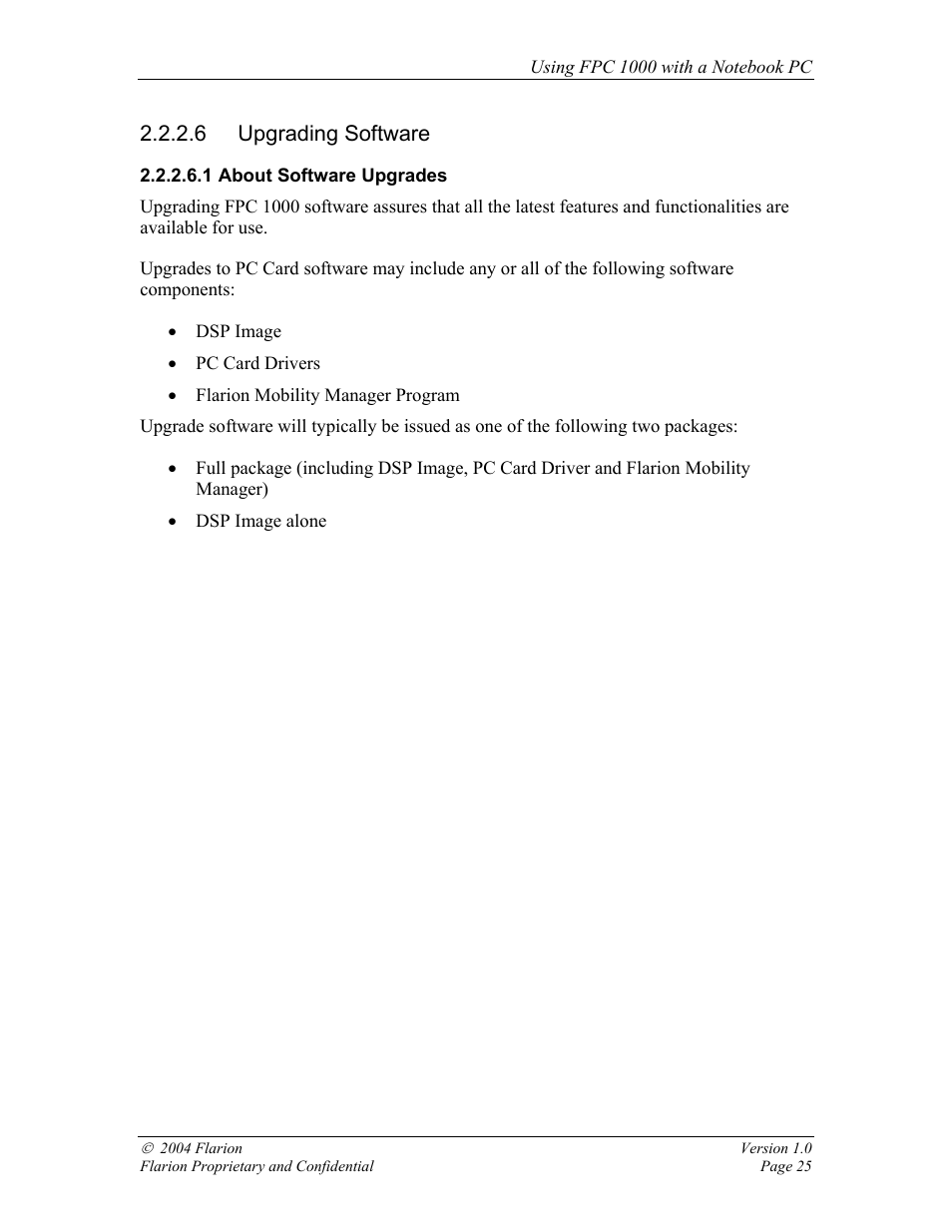 Upgrading software, About software upgrades, 6 upgrading software | GE FPC 1000 User Manual | Page 25 / 39