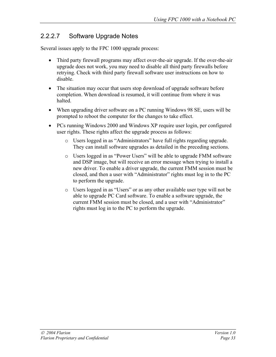 Software upgrade notes, Installing flarion mobility manager software | GE FPC 1000 User Manual | Page 33 / 39