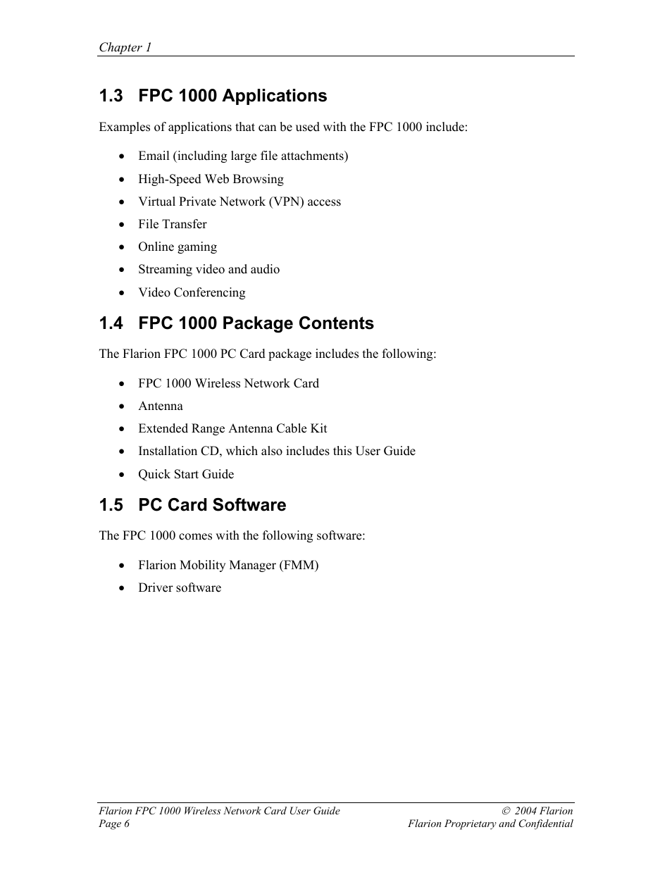 Fpc 1000 applications, Fpc 1000 package contents, Pc card software | About, 5 pc card software | GE FPC 1000 User Manual | Page 6 / 39