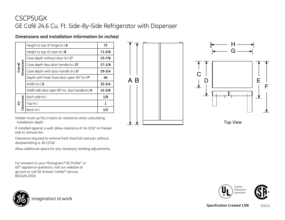 GE CSCP5UGX User Manual | 2 pages