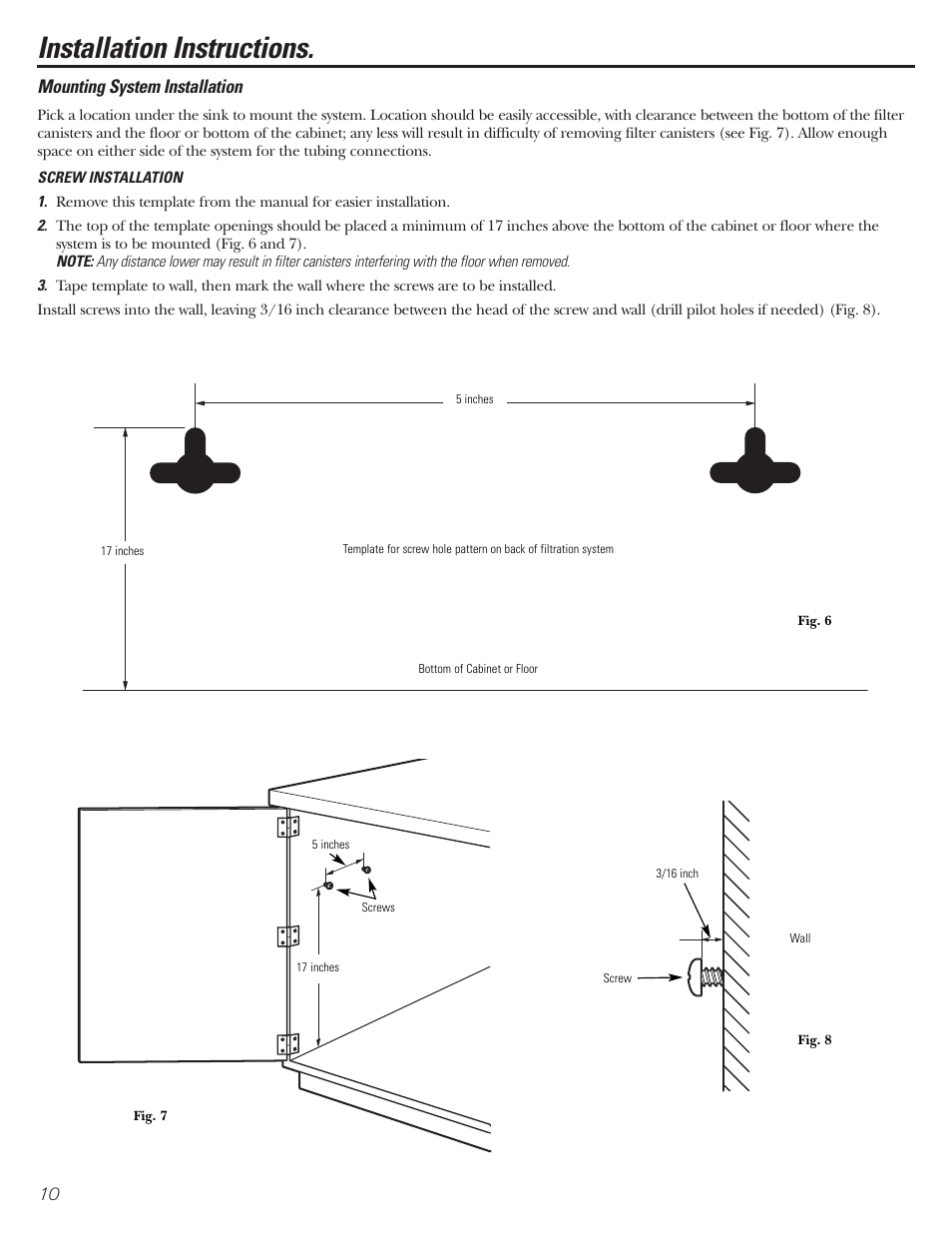 System installation, System installation , 11, Installation instructions | Mounting system installation | GE GNSV70FBL User Manual | Page 10 / 20