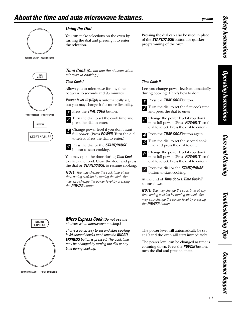 About the time and auto microwave features | GE JVM1790 User Manual | Page 11 / 76