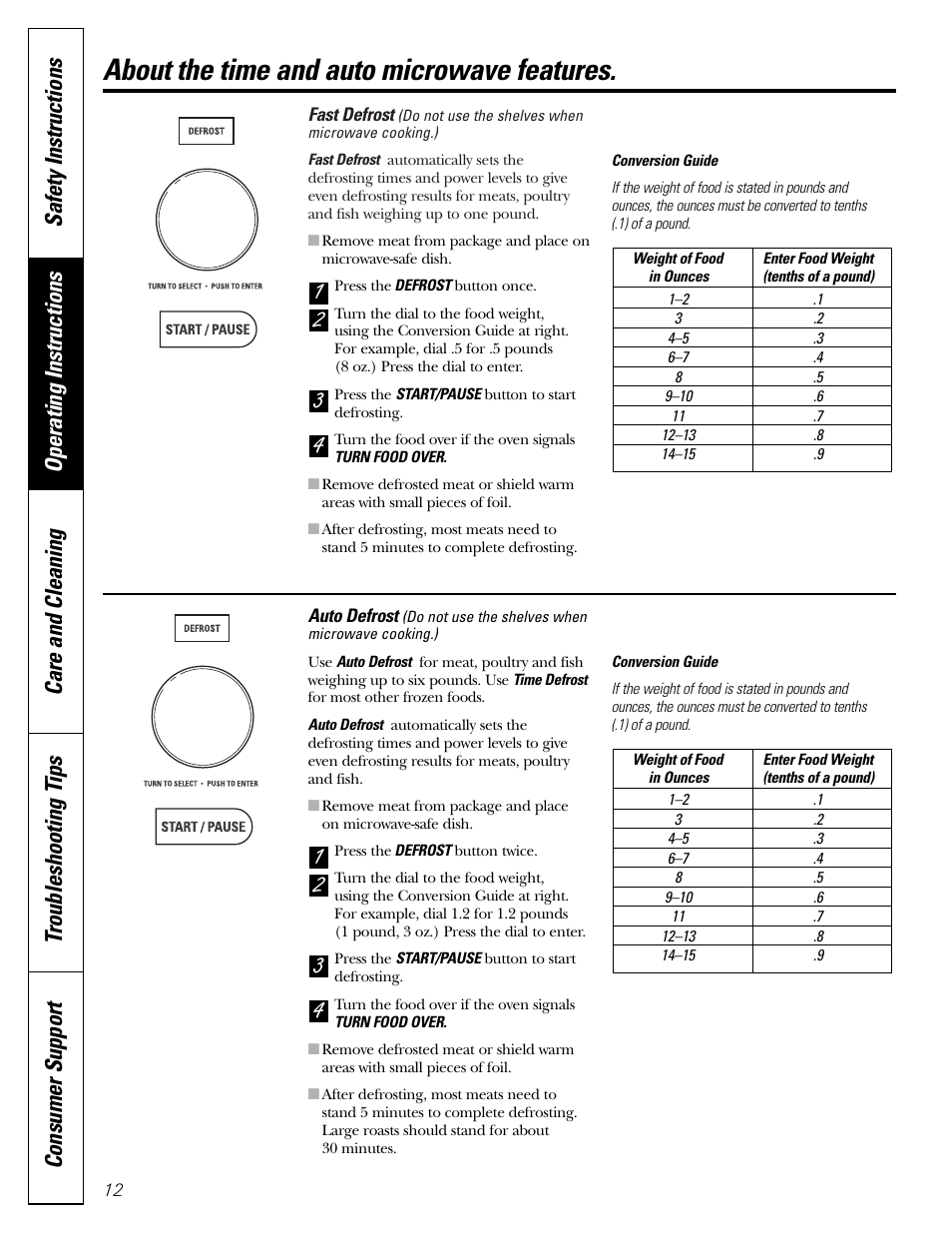 About the time and auto microwave features | GE JVM1790 User Manual | Page 12 / 76