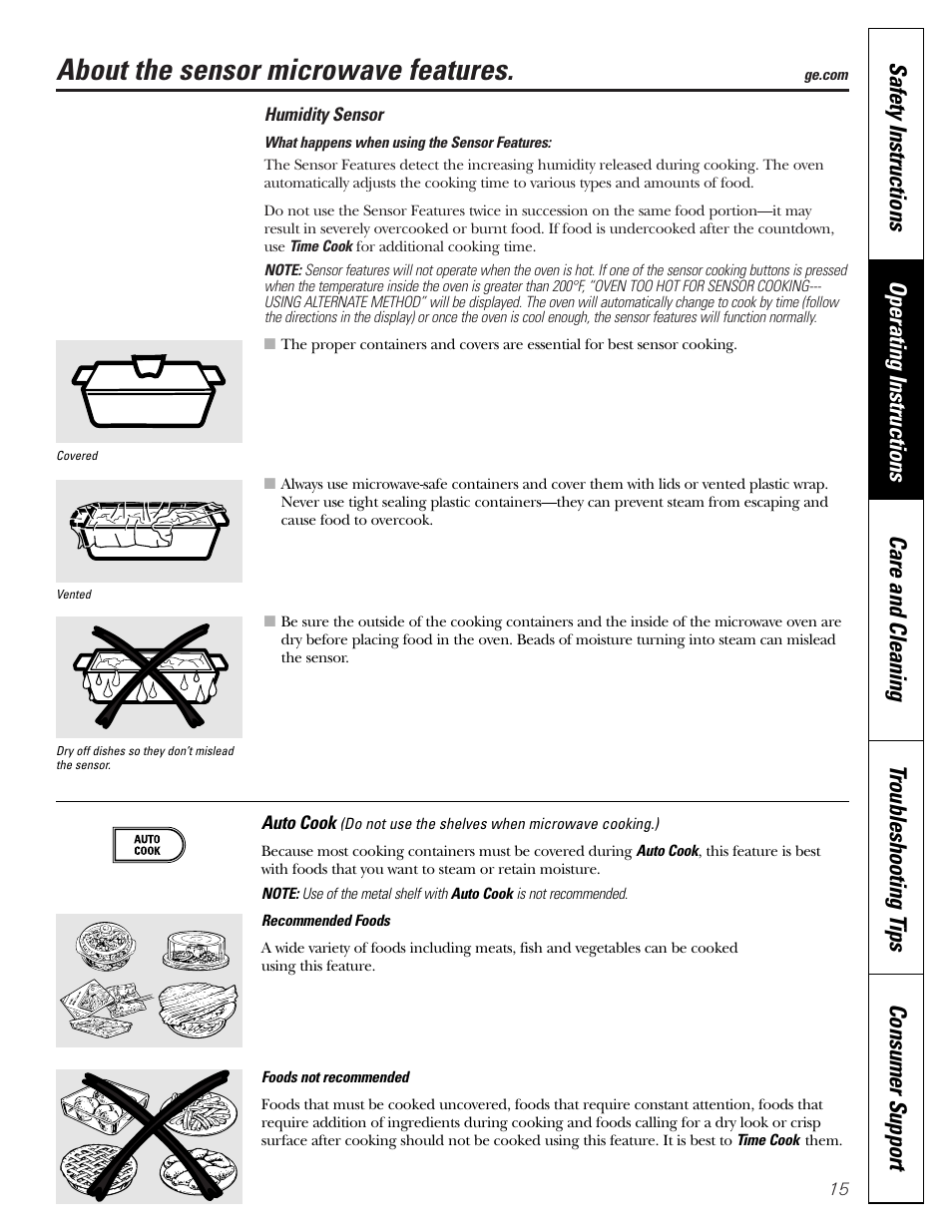 Sensor features, Sensor features –17, About the sensor microwave features | GE JVM1790 User Manual | Page 15 / 76