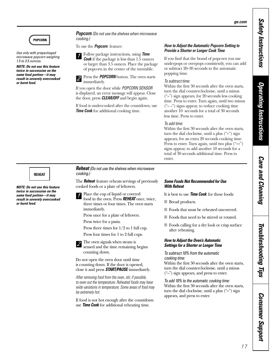 GE JVM1790 User Manual | Page 17 / 76