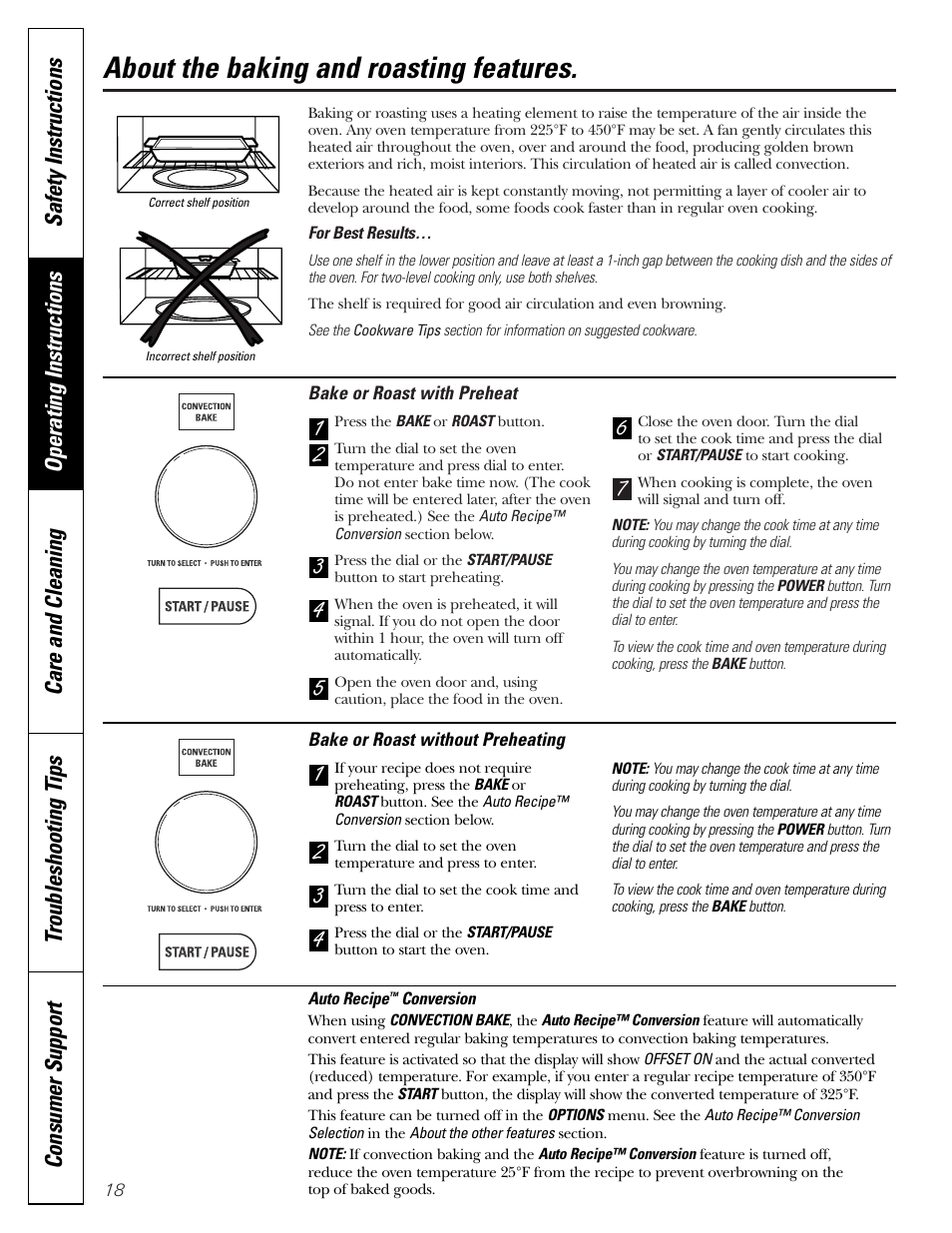 Auto recipe™ conversion, Auto recipe, Conversion , 24 | 43 2 1 about the baking and roasting features | GE JVM1790 User Manual | Page 18 / 76