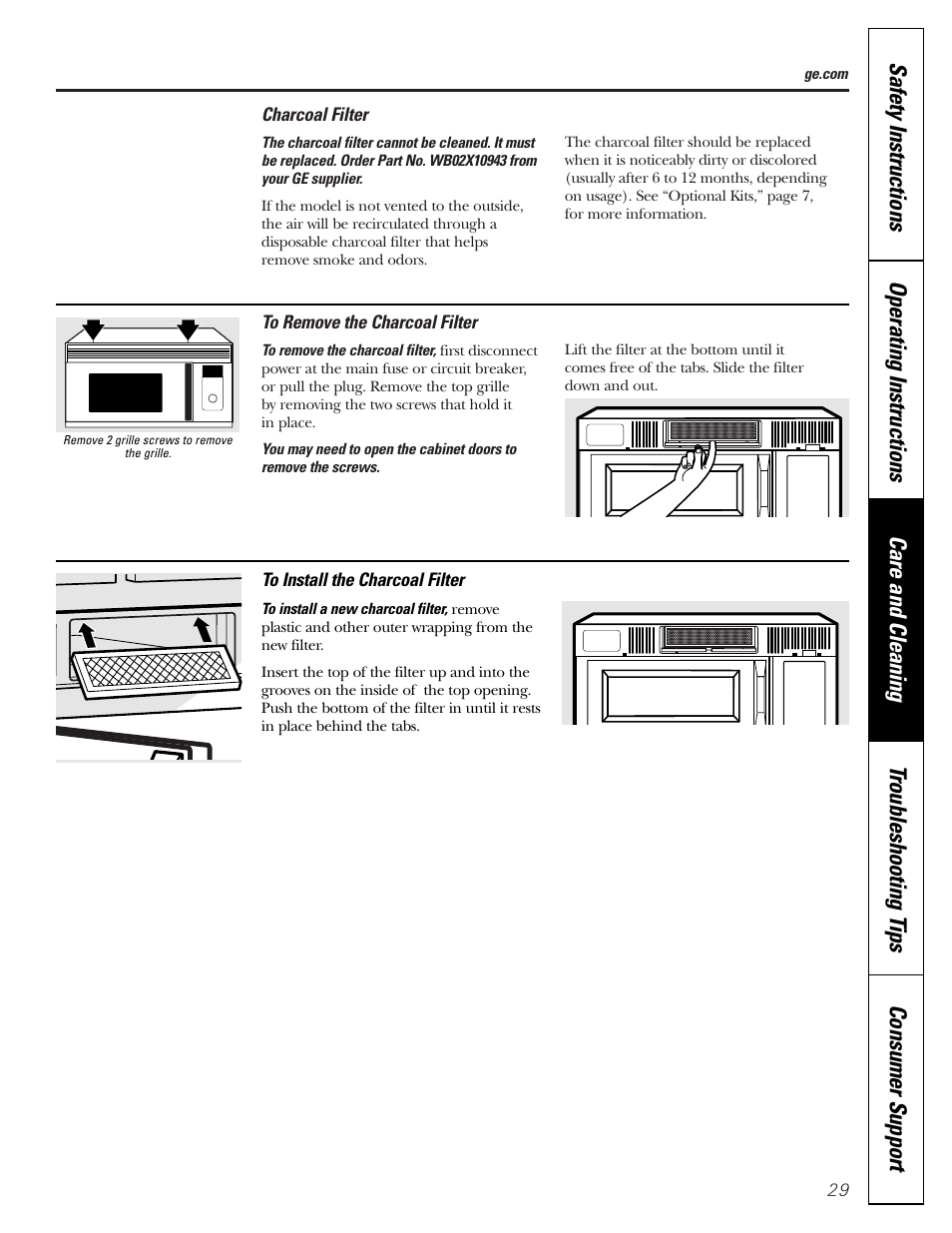 Charcoal filters | GE JVM1790 User Manual | Page 29 / 76