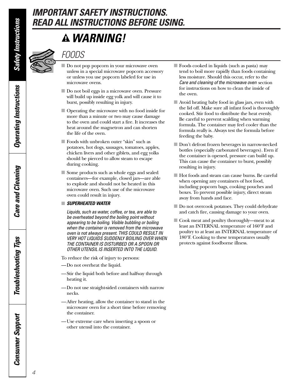 Warning | GE JVM1790 User Manual | Page 4 / 76