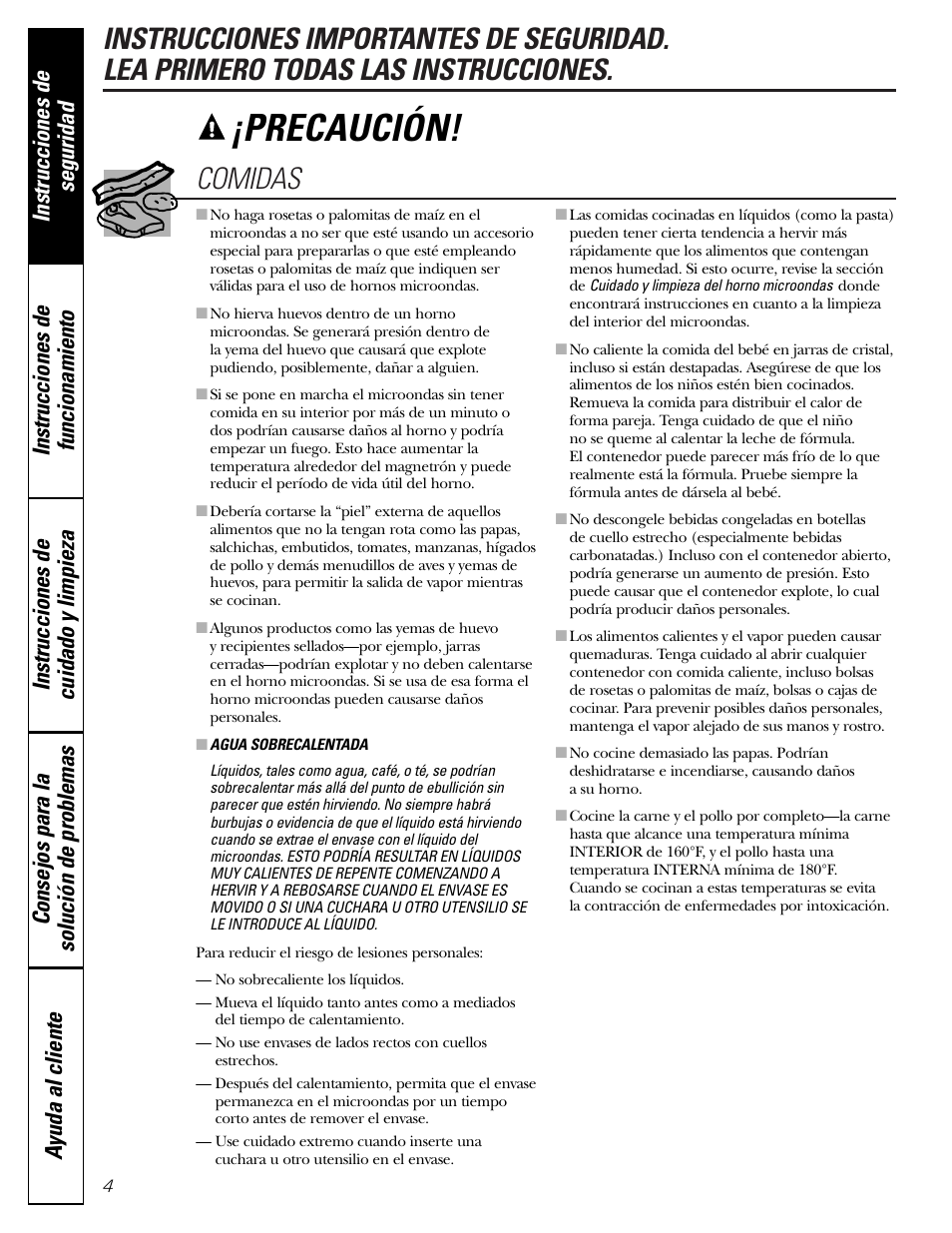 Precaución | GE JVM1790 User Manual | Page 40 / 76