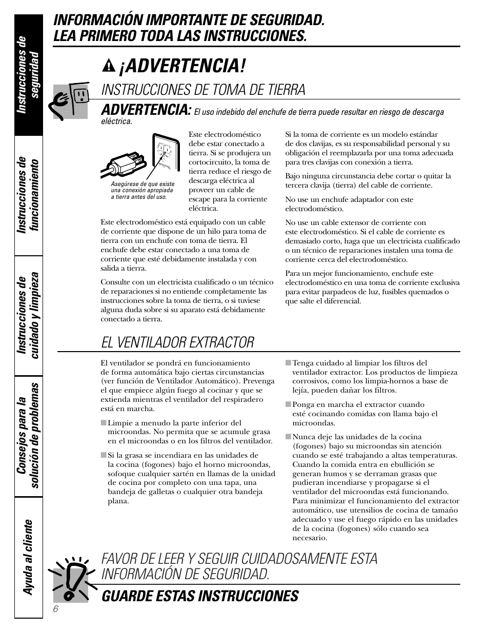 Advertencia, El ventilador extractor | GE JVM1790 User Manual | Page 42 / 76