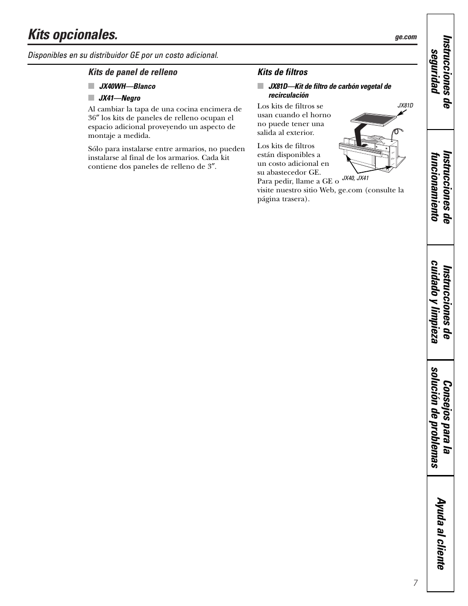 Kits opcionales | GE JVM1790 User Manual | Page 43 / 76