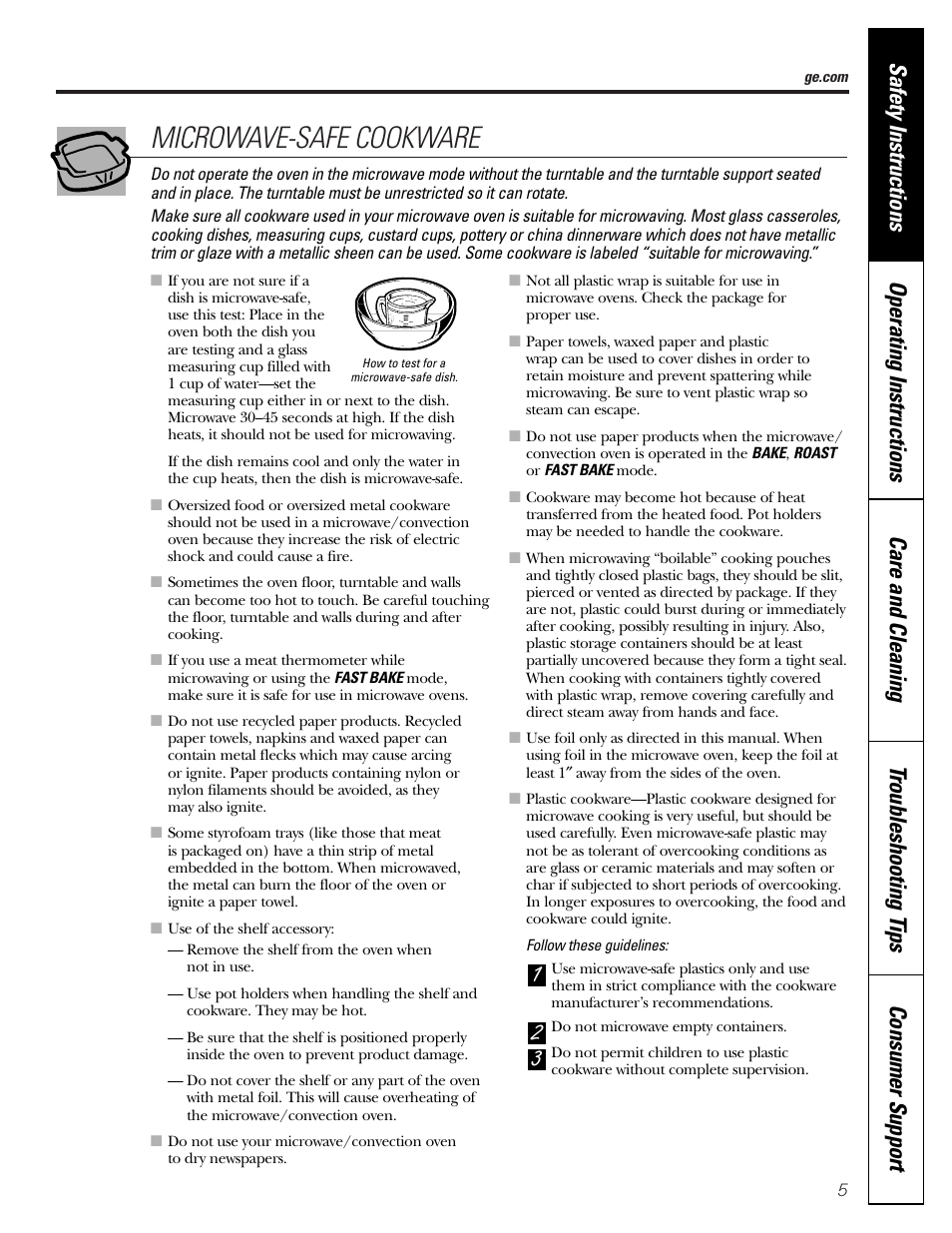 Microwave-safe cookware | GE JVM1790 User Manual | Page 5 / 76