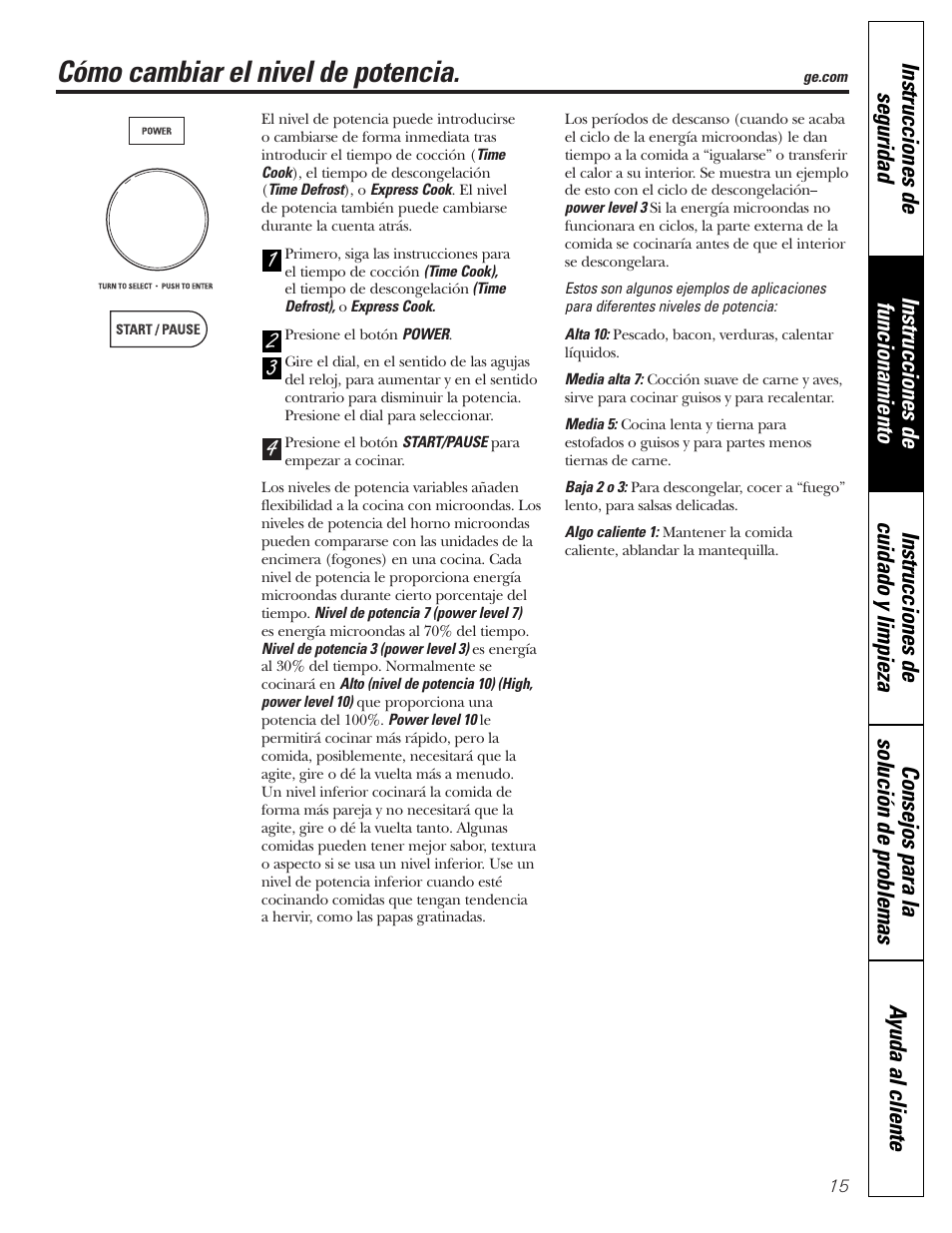 Cambio de nivel de potencia, Cómo cambiar el nivel de potencia | GE JVM1790 User Manual | Page 51 / 76