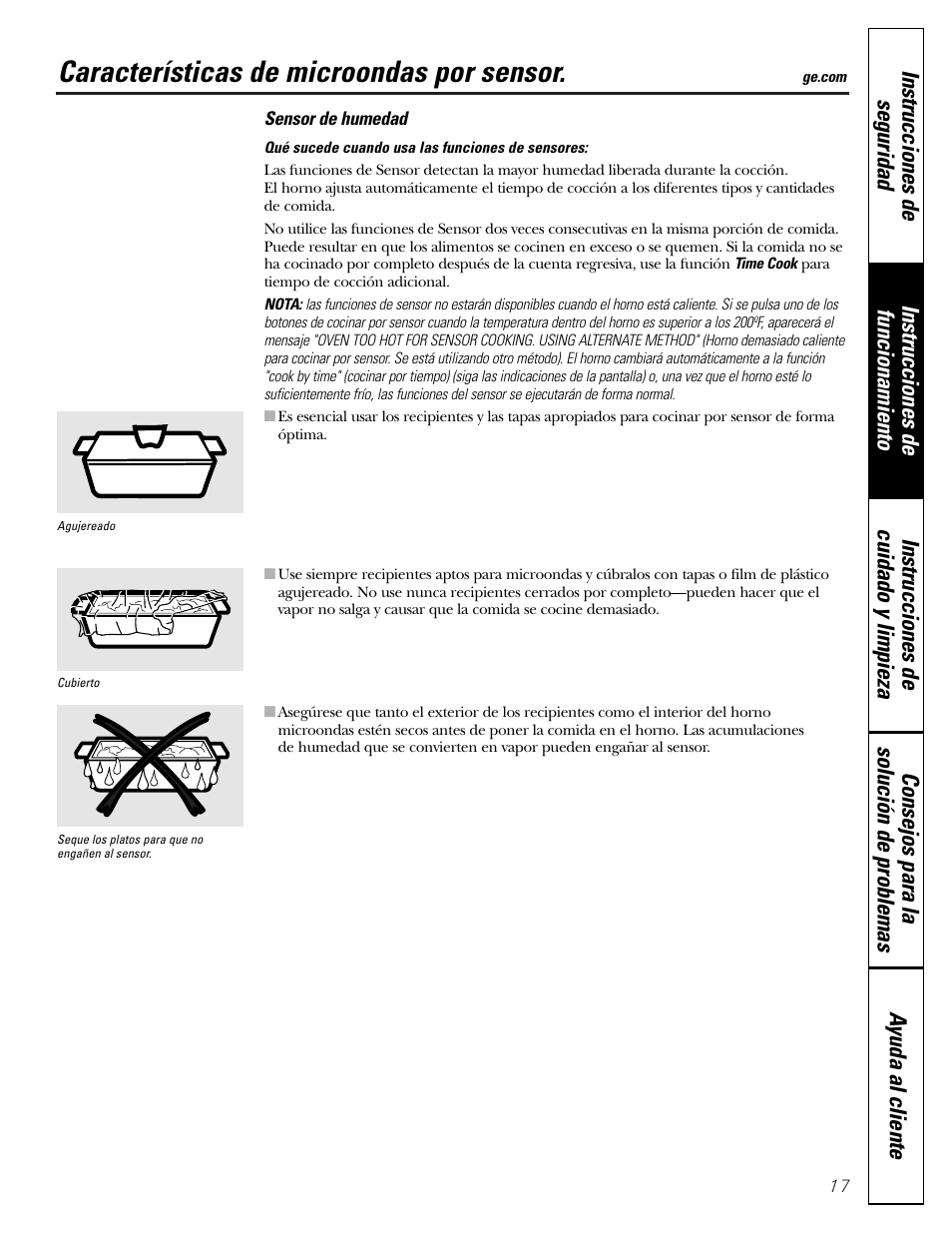 Funciones de sensor, Funciones de sensor –20, Características de microondas por sensor | GE JVM1790 User Manual | Page 53 / 76