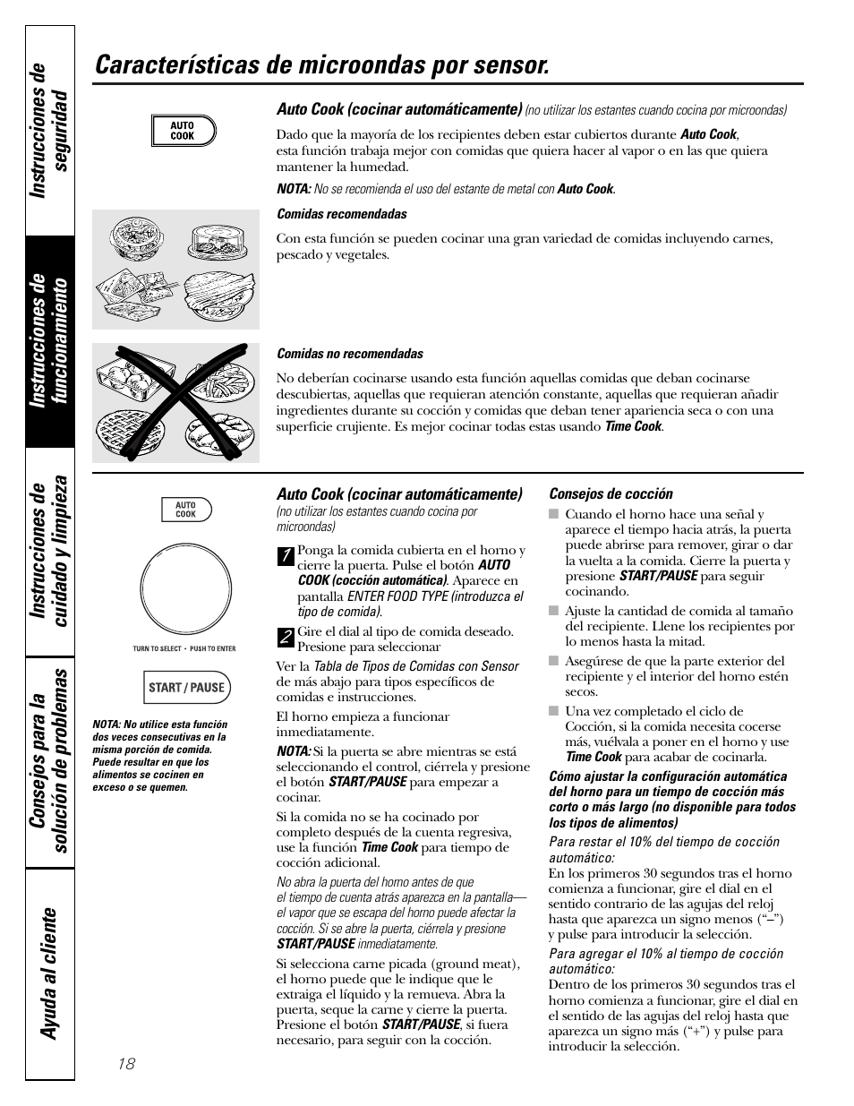 Características de microondas por sensor | GE JVM1790 User Manual | Page 54 / 76