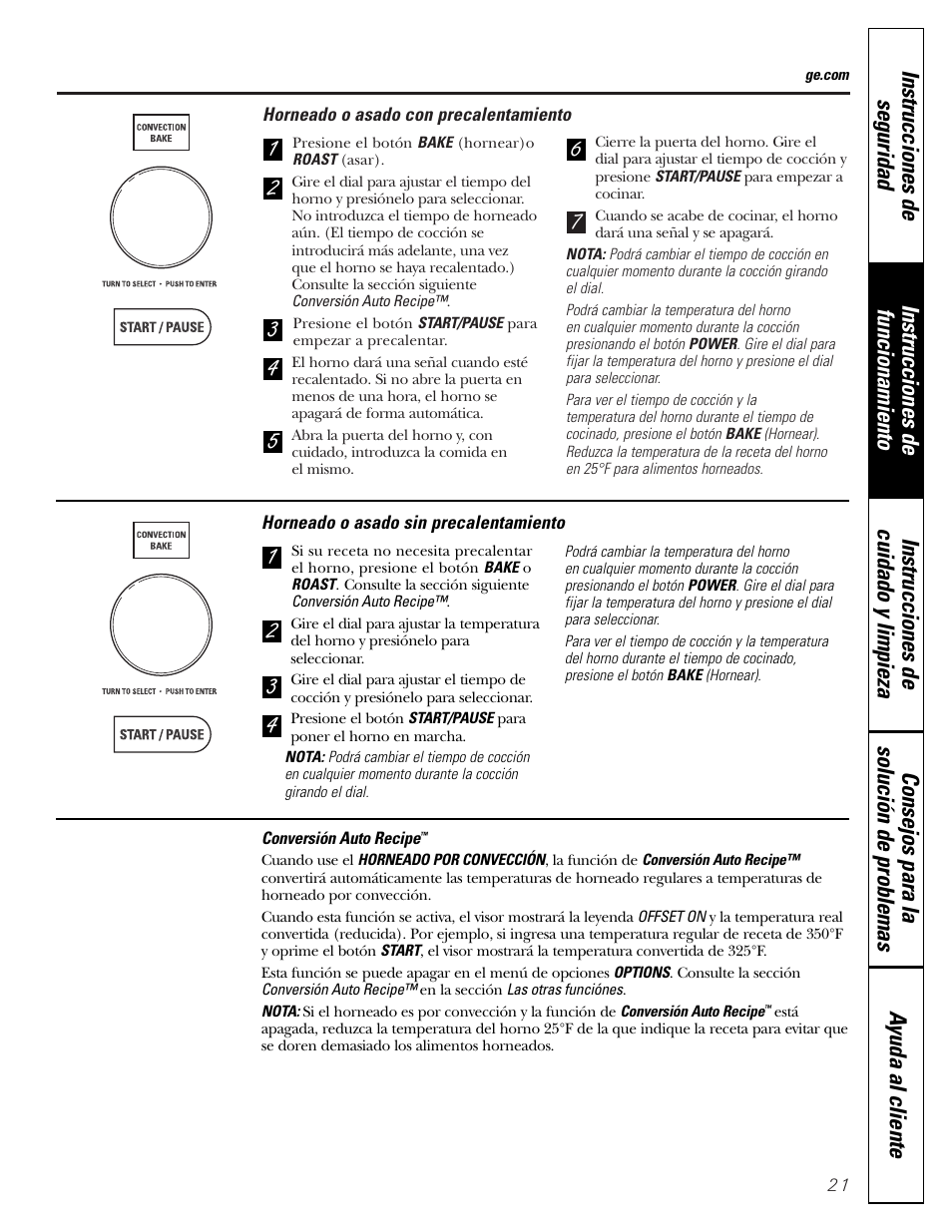 Conversión auto recipe, Conversión auto recipe™ 21, 28 | GE JVM1790 User Manual | Page 57 / 76