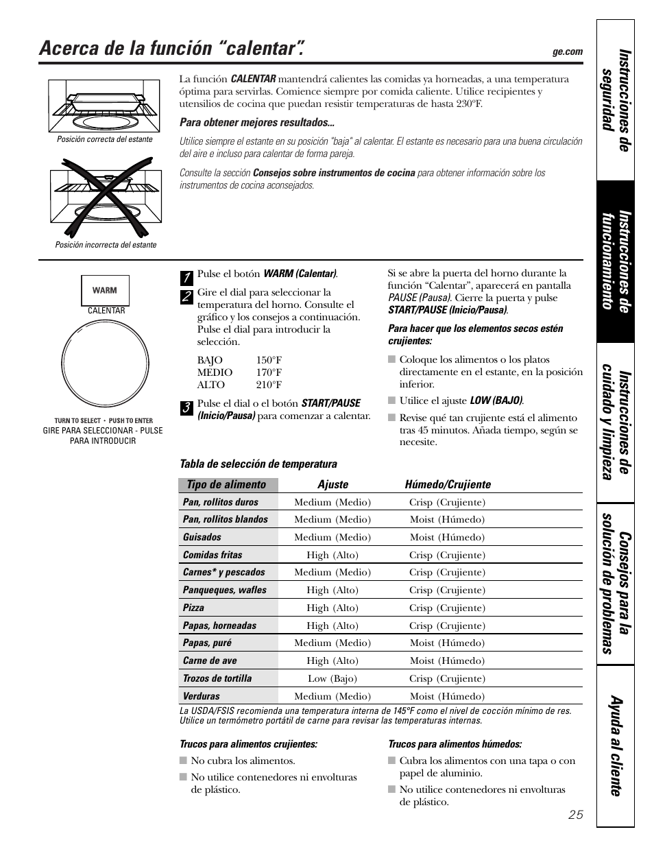 Acerca de la función “calentar | GE JVM1790 User Manual | Page 61 / 76