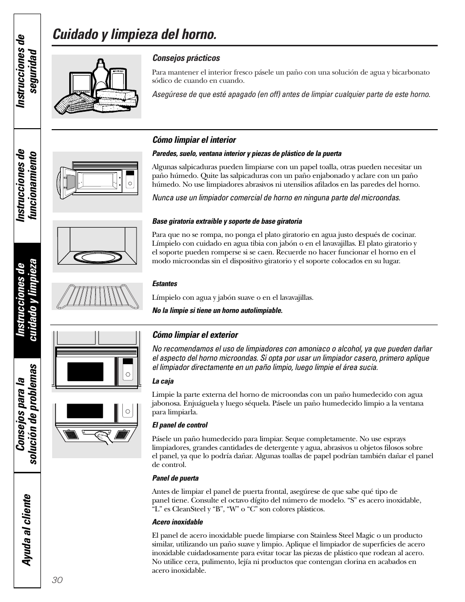 Exterior, Interior, Cuidado y limpieza del horno | GE JVM1790 User Manual | Page 66 / 76