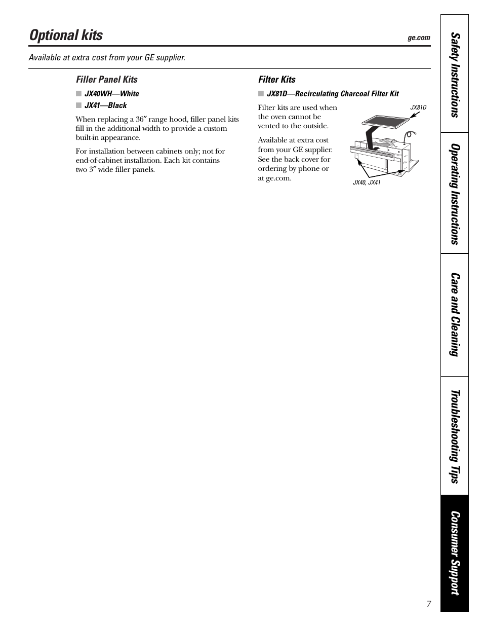 Optional kits | GE JVM1790 User Manual | Page 7 / 76