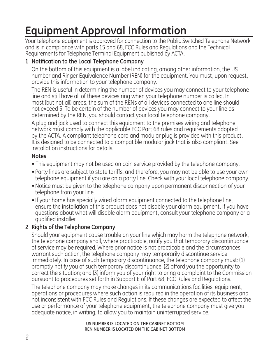 Equipment approval information | GE 27881 User Manual | Page 2 / 96