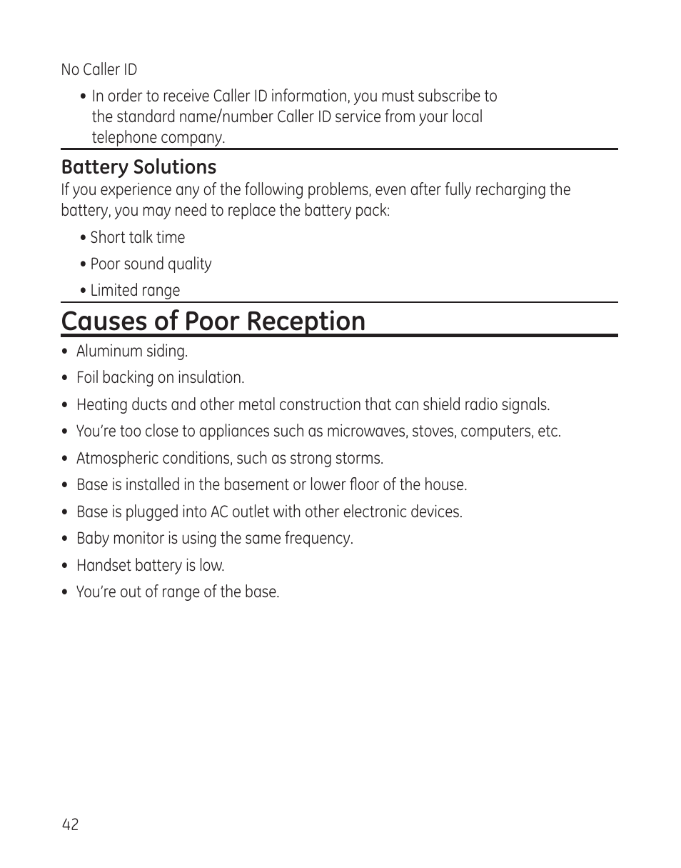 Causes of poor reception | GE 27881 User Manual | Page 42 / 96