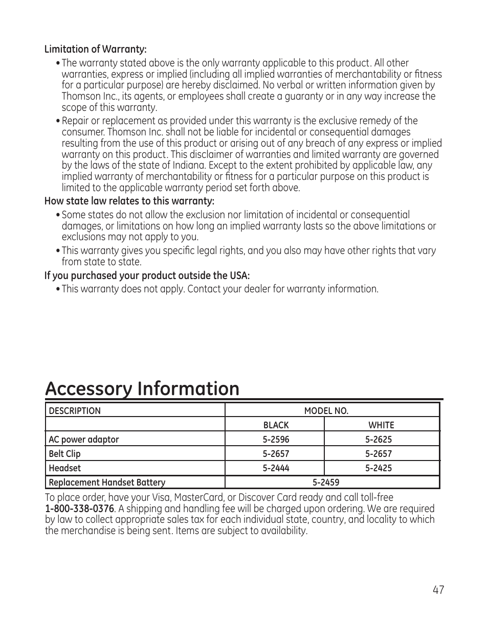 Accessory information | GE 27881 User Manual | Page 47 / 96