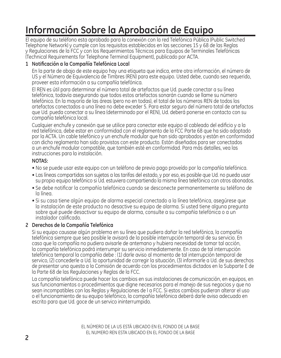 Información sobre la aprobación de equipo | GE 27881 User Manual | Page 50 / 96