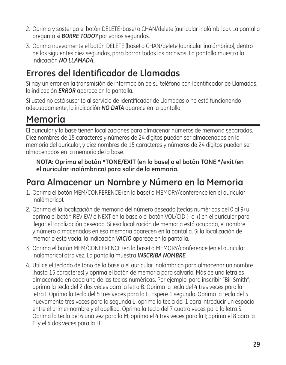 Errores del identificador de llamadas | GE 27881 User Manual | Page 77 / 96