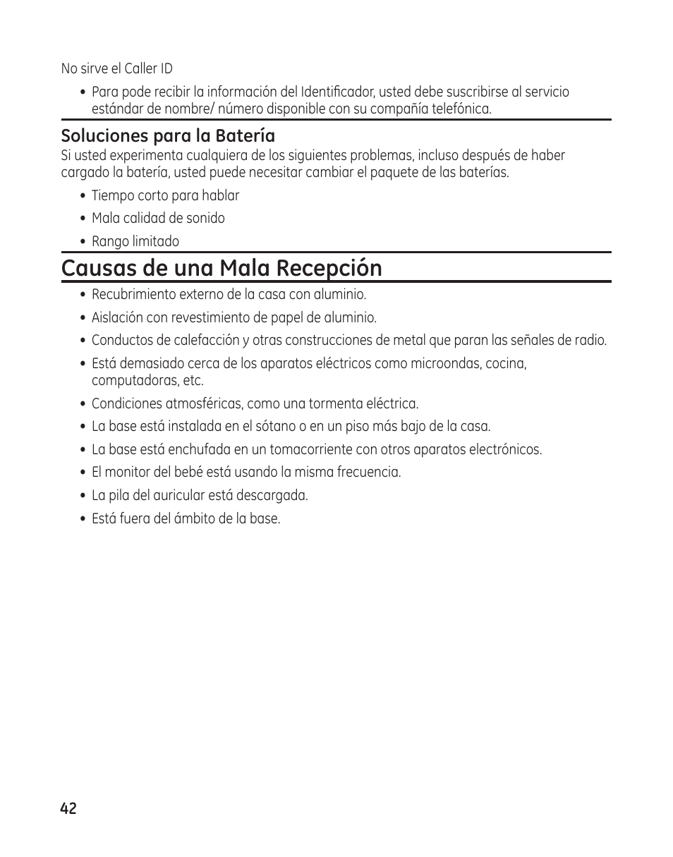 Causas de una mala recepción | GE 27881 User Manual | Page 90 / 96