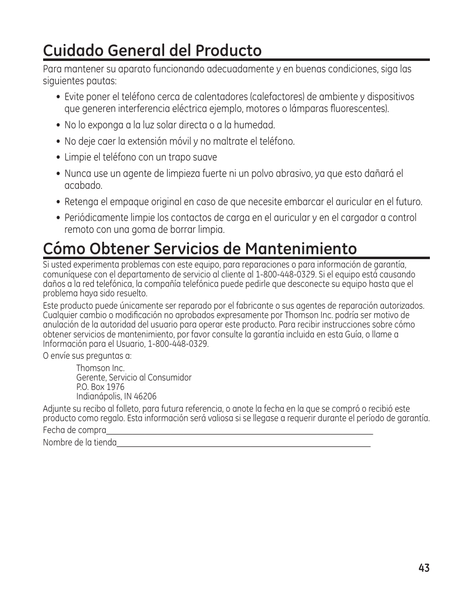 Cuidado general del producto, Cómo obtener servicios de mantenimiento | GE 27881 User Manual | Page 91 / 96