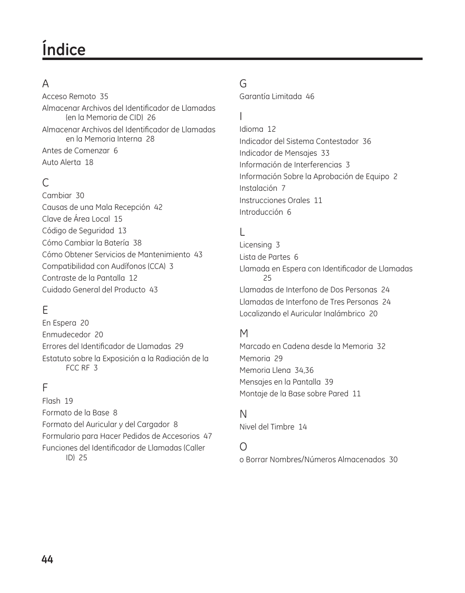 Índice | GE 27881 User Manual | Page 92 / 96