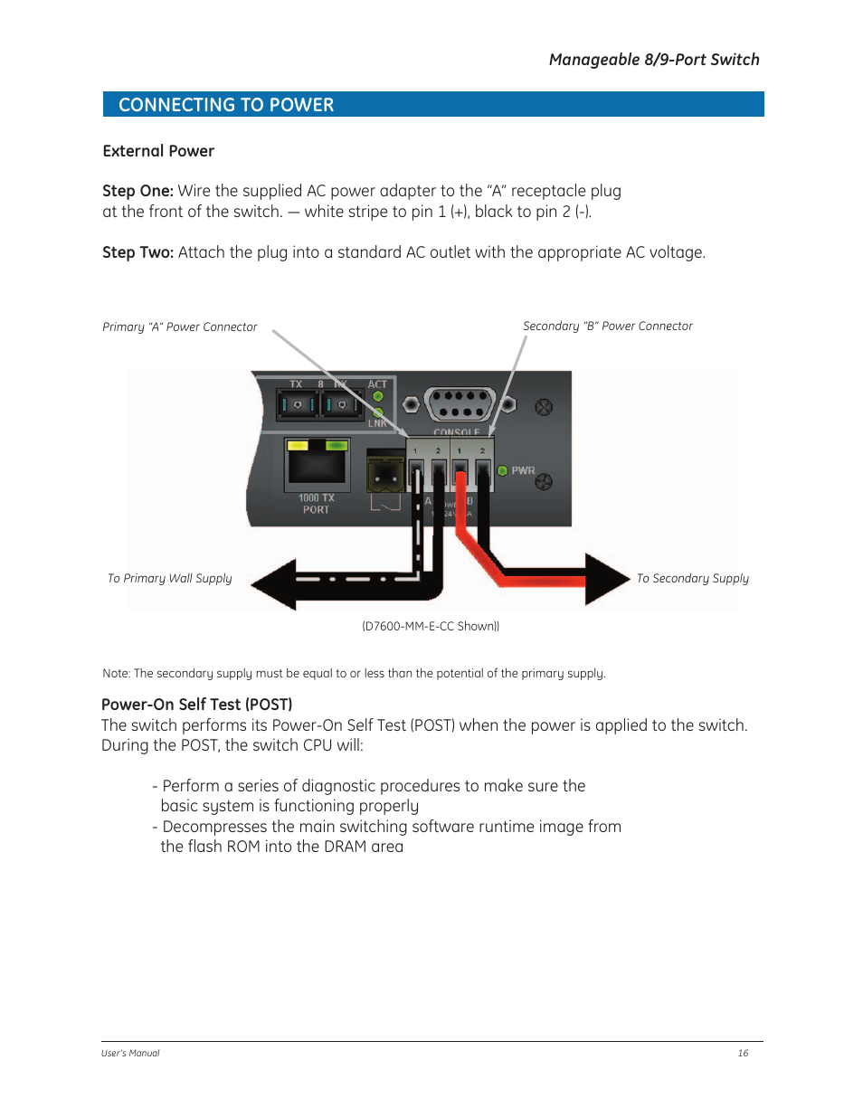 Connecting to power | GE D-GES7600 User Manual | Page 20 / 96