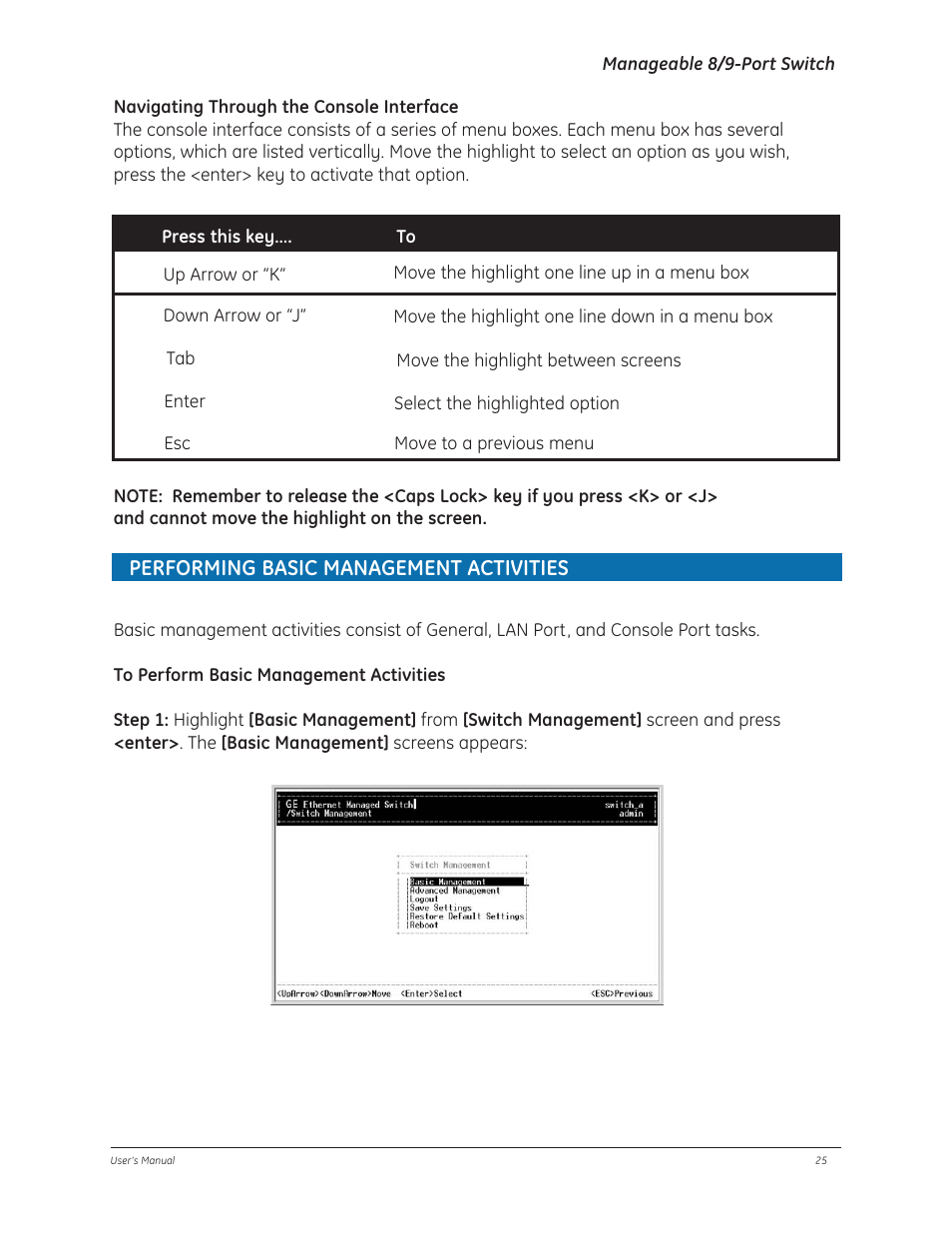 Performing basic management activities | GE D-GES7600 User Manual | Page 29 / 96