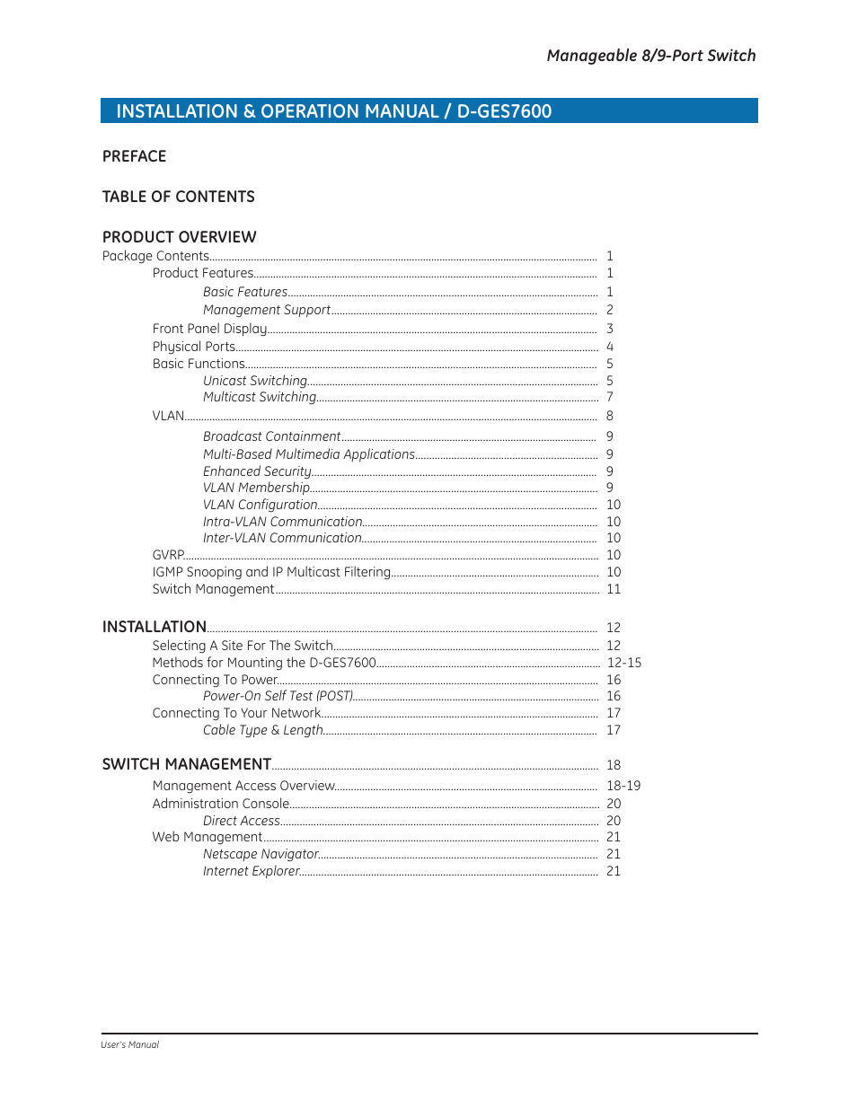Installation & operation manual / d-ges7600 | GE D-GES7600 User Manual | Page 3 / 96