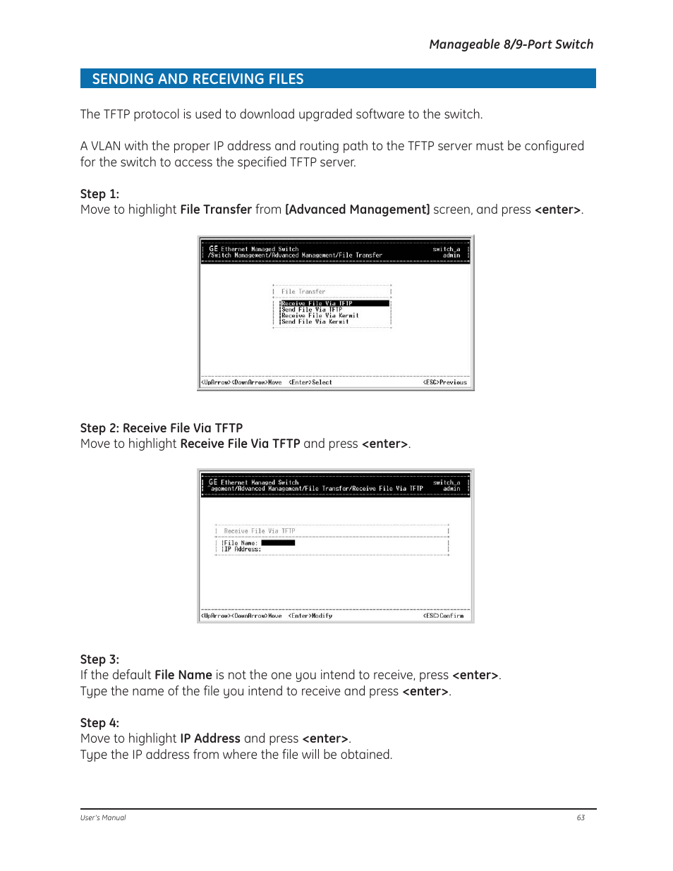 Sending and receiving files | GE D-GES7600 User Manual | Page 67 / 96