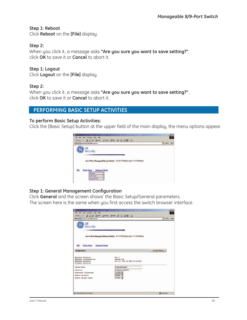 Performing basic setup activities | GE D-GES7600 User Manual | Page 73 / 96
